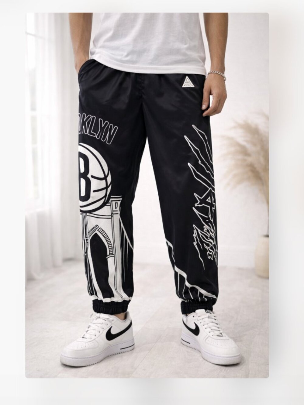 Brooklyn Nets Pants Mens 2XL Black White NBA Basketball Graphic Joggers Track
